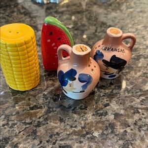 Colorful Ceramic Jug Set with Yellow Corn and Red Watermelon Accents